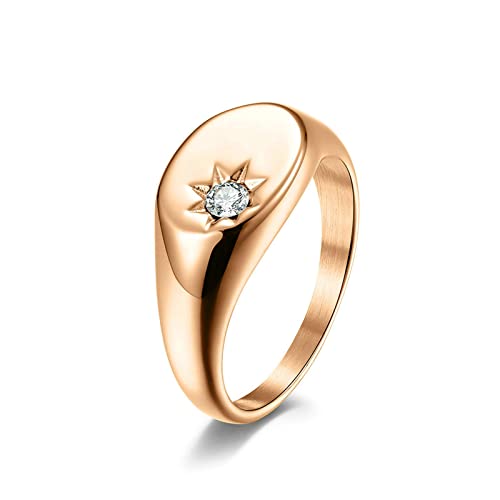 Lieson Eheringe Frauen Edelstahl, Poliert 10MM Stern mit Zirkonia Verlobungsringe Freundschaftsringe Hochzeitsringe Partnerringe für Damen Rosegold Größe 54 (17.2) von Lieson