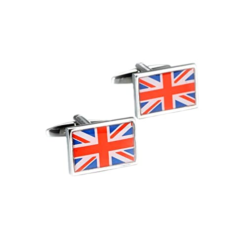 Lieson Hemd Manschettenknöpfe Set Herren, Manschettenknöpfe Silber Schlicht Britische Flagge Cufflinks für Hemd Hochzeit Geburtstag Geschenk von Lieson