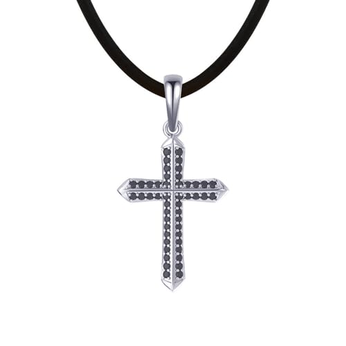 Lieson Kette Männer Silber 925, Anhänger Kette Herren Zirkonia Kreuz Silber Schwarz 55CM, Geburtstag Muttertag Weihnachten Geschenk für Mama Ehefrau Freundin von Lieson