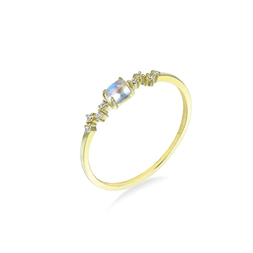 Lieson Ring Verlobung Damen, Gold Ringe Damen 585 14K Elegant Oval Blau Mondstein mit Weiß Topas Partnerringe Gelbgold Große 47 (15.0) von Lieson