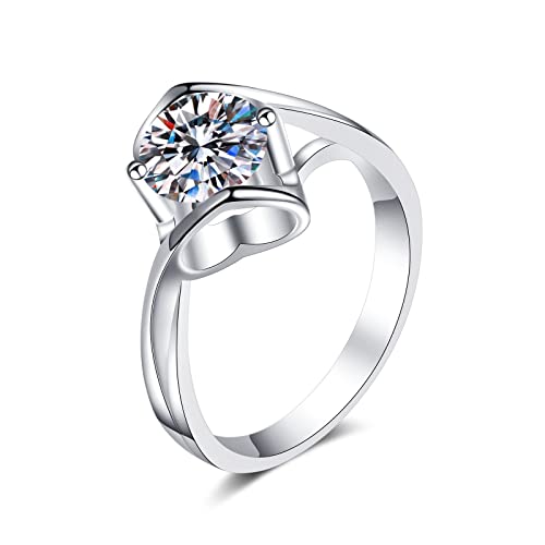 Lieson Trauringe Damen, Hochzeit Ringe Silber 925 Verdreht Hohl Herz Solitär Rund Moissanit 0.5ct Freundschaftsringe Frauen Silber Große 58 (18.5) von Lieson