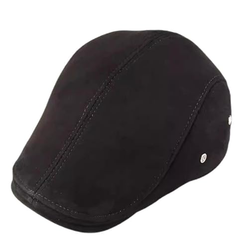 Lievsious Herren Schiebermütze aus Schafsleder Schirmmütze Frühling Herbst Winter Schaffell Mütze warm Beret Flatcap (DE/NL/SE/PL, Alphanumerisch, Einheitsgröße, M, C) von Lievsious