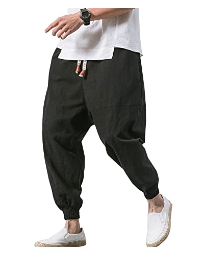 LifeHe Herren Hip Hop Haremshose Jogger Leinen Kordelzug Elastische Taille Baggy Drop Crotch Sweatpants Hose, schwarz, XX-Large LifeHe Herren Hip Hop Haremshose Jogger Leinen Kordelzug Elastische Taille Baggy Drop Crotch Sweatpants Hose, schwarz, XX-Large von LifeHe
