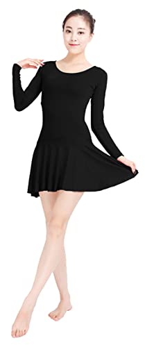 Lifup Damen Lange Ärmel Bodysuit Gymnastikanzug Ballettanzug Tanzkleid Kleid aus Spandex Schwarz 3XL von Lifup