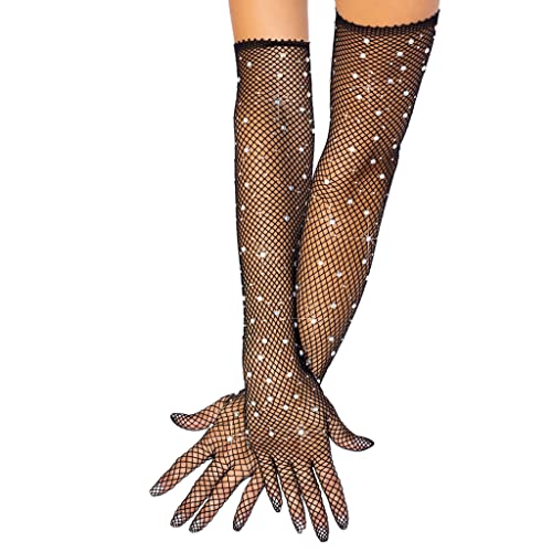 Liitata 1 Paar Lange Netzhandschuhe Glitzer Strass Netz Mesh Handschuhe Opera Party Handschuhe Ellbogen Länge Handschuhe für Hochzeit Halloween Maskerade Karneval Thema Party - Schwarz von Liitata