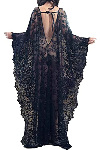 LikeJump Damen Blumenspitze Transparent Kaftan Maxi Übergröße Strandkleider Lang Kleid Kimono Badeanzug Cover Ups von LikeJump