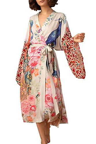 LikeJump Damen Bohemien Kimono Cardigan Knielänge Strandkleid Lang Sommerkleid Bikini Cover Up von LikeJump