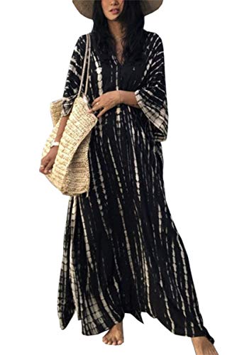 LikeJump Damen Bohemien V-Ausschnitt Kimono Maxi Kaftan Übergröße Strandkleider Kleid Badeanzug Cover Ups von LikeJump