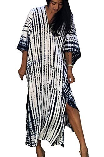 LikeJump Damen Bohemien V-Ausschnitt Kimono Maxi Kaftan Übergröße Strandkleider Kleid Badeanzug Cover Ups von LikeJump