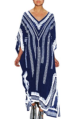 LikeJump Damen Bohemien V-Ausschnitt Kimono Maxi Kaftan Übergröße Strandkleider Kleid Badeanzug Cover Ups von LikeJump