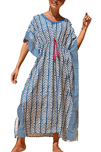 LikeJump Damen Bohemien V-Ausschnitt Kimono Maxi Kaftan Übergröße Strandkleider Kleid Badeanzug Cover Ups von LikeJump