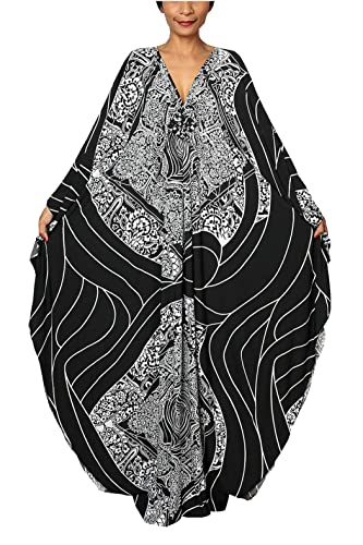 LikeJump Damen Boho Kimono Lang Kaftan Kleid Strandkleider Cardigan Pareo Bikini Cover Ups von LikeJump