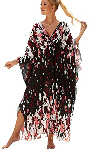 LikeJump Damen Boho Kimono Lang Kaftan Kleid Strandkleider Cardigan Pareo Bikini Cover Ups von LikeJump