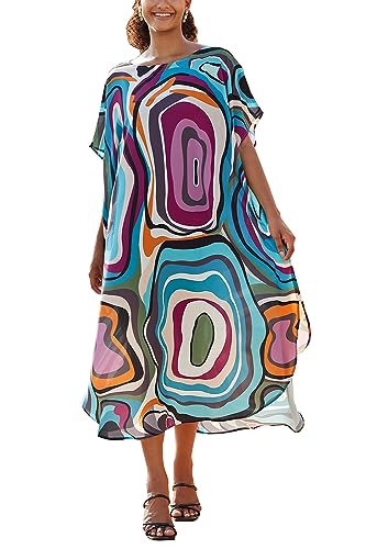 LikeJump Damen Chiffon Boho Kimono Maxi-Kleid Strandkleid Lang Sommerkleid Bikini Cover Up von LikeJump