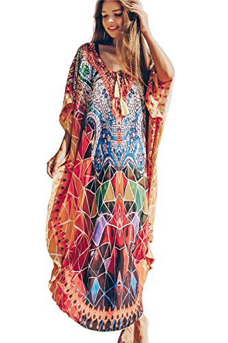 LikeJump Damen Hippie Kaftan Strandkleid Bikini Cover-up Badeanzug Kleidung Schnelltrocknend von LikeJump