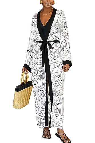 LikeJump Damen Kimono Knielänge Strandkleid Lang Sommerkleid Bikini Cover Up von LikeJump