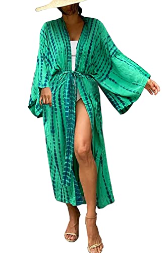 LikeJump Damen Kimono Knielänge Strandkleid Lang Sommerkleid Bikini Cover Up von LikeJump