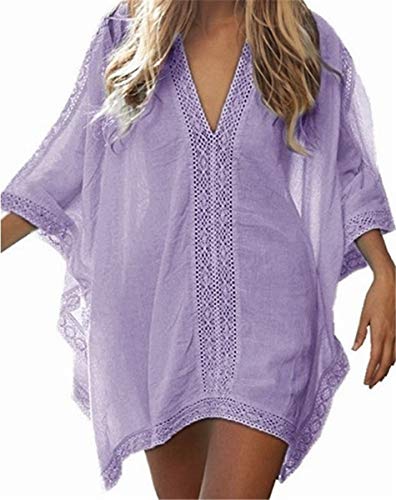 LikeJump Damen Sommer Spitze Baumwolle Tunika Strandkleider Strandponcho Strand Abdeckungs Bikini Cover Up von LikeJump