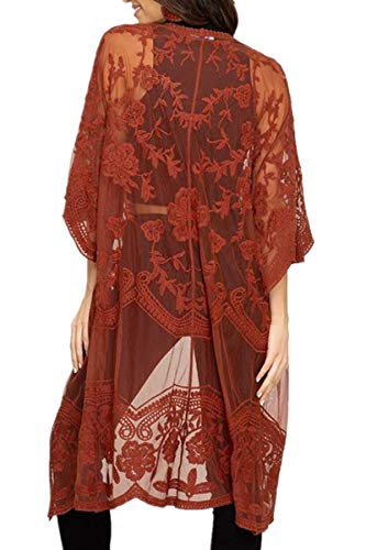 LikeJump Damen Spitze Blumenkleider Kaftan Bikini Cover Up Boho Maxi Kleid Knielang Badeanzug Kimono von LikeJump