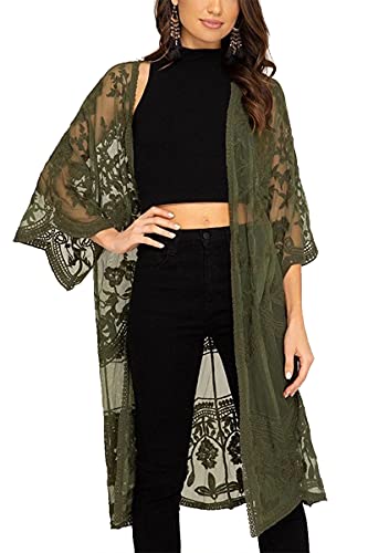 LikeJump Damen Spitze Blumenkleider Kaftan Bikini Cover Up Boho Maxi Kleid Knielang Badeanzug Kimono von LikeJump