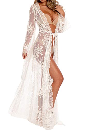 LikeJump Damen Spitze Blumenkleider Kaftan Bikini Cover Up Boho Maxi Kleid Knielang Badeanzug Kimono von LikeJump