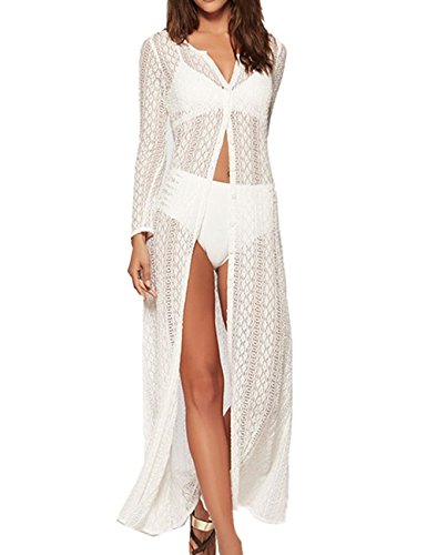 LikeJump Damen Spitze Blumenkleider Kaftan Bikini Cover Up Boho Maxi Kleid Knielang Badeanzug Kimono von LikeJump