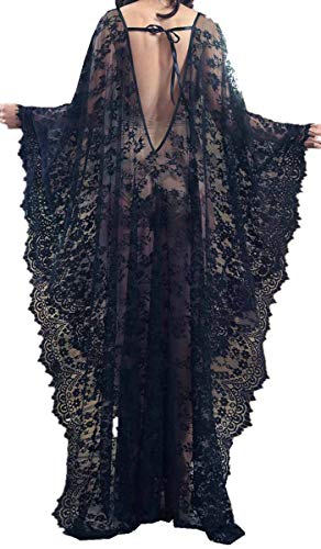 LikeJump Damen Spitze Blumenkleider Kaftan Bikini Cover Up Boho Maxi Kleid Knielang Badeanzug Kimono von LikeJump