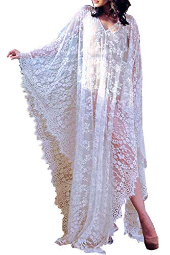 LikeJump Damen Spitze Blumenkleider Kaftan Bikini Cover Up Boho Maxi Kleid Knielang Badeanzug Kimono von LikeJump