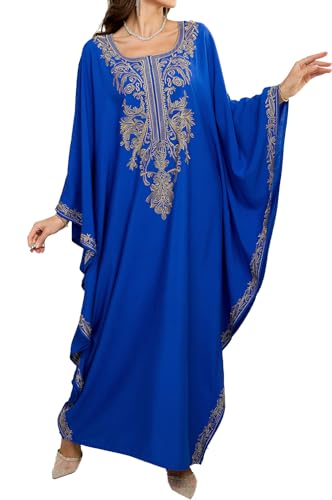 LikeJump Langer Kaftan-Maxi-Kimono-Nachthemd für Damen, ethnisch, bestickt, geräumig, übergroße Bademäntel, A Blau, One size LikeJump Langer Kaftan-Maxi-Kimono-Nachthemd für Damen, ethnisch, bestickt, geräumig, übergroße Bademäntel, A Blau, One size von LikeJump