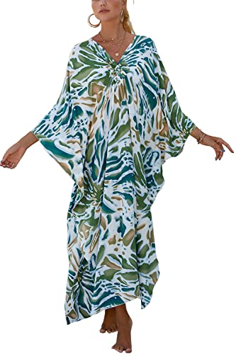 LikeJump Schnelltrocknend Boho Kaftan Beach Maxikleid für Damen Sommer Bikini Cover Ups Übergröße Strandkleider Robes von LikeJump