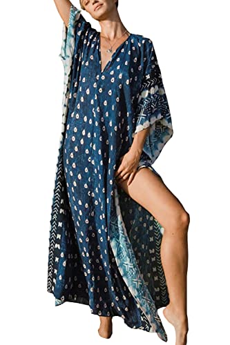 LikeJump Schnelltrocknend Boho Kaftan Beach Maxikleid für Damen Sommer Bikini Cover Ups Übergröße Strandkleider Robes von LikeJump