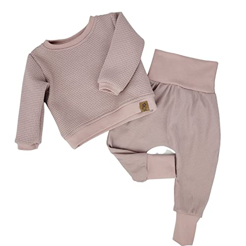 Lilakind“ 2 teiliges Baby Kleinkind Set Waffeljersey Pullover und Pumphose Baumwolle Einfarbig Uni Rosa Gr. 74/80 - Made in Germany von Lilakind