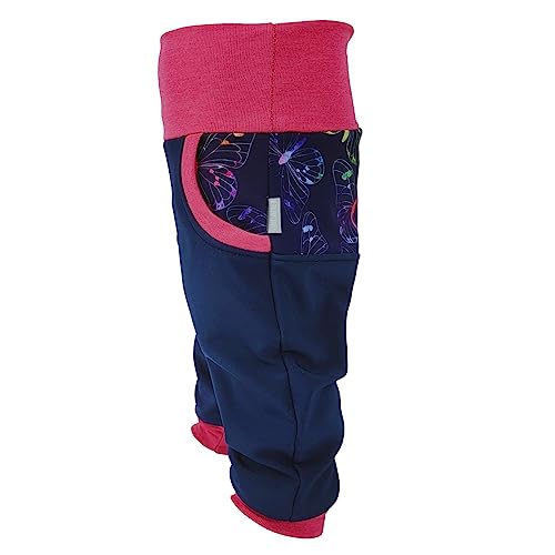 Lilakind“ Baby Kinder Softshell Hose Blumen Schmetterlinge Blau Fuchsia Gr. 104/110 - Made in Germany von Lilakind