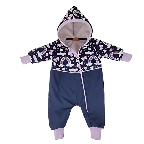 Lilakind“ Baby Kinder Softshell Overall Einhörner Regenbogen Lila Blau Navy Reflektorband Gr. 74/80 - Made in Germany von Lilakind