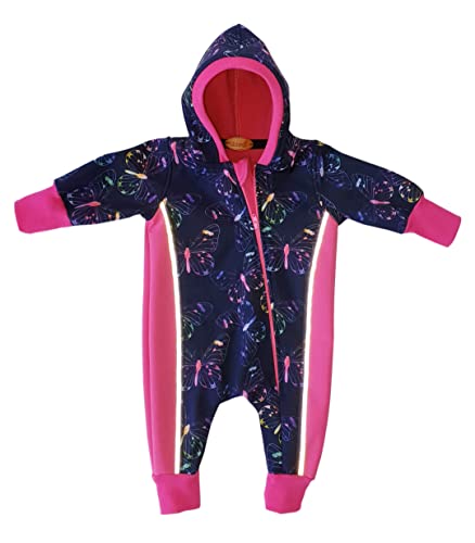 Lilakind“ Baby Kinder Softshell Overall Pink Blau Schmetterlinge Reflektorbänder Gr. 74/80 - Made in Germany von Lilakind