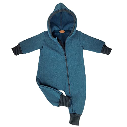 Lilakind“ Baby Kinder Softshell Regen Overall mit Kapuze Meliert einfarbig Uni petrol Gr. 86/92 - Made in Germany von Lilakind