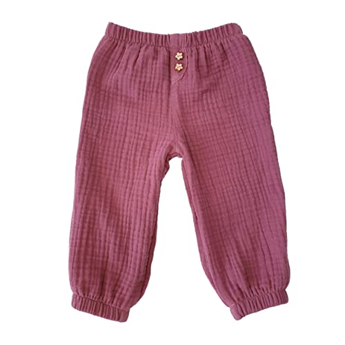 Lilakind“ Baby Kinder Sommer Musselin-​Hose Uni Rosa runde Knöpfe Gr. 80/86 - Made in Germany von Lilakind