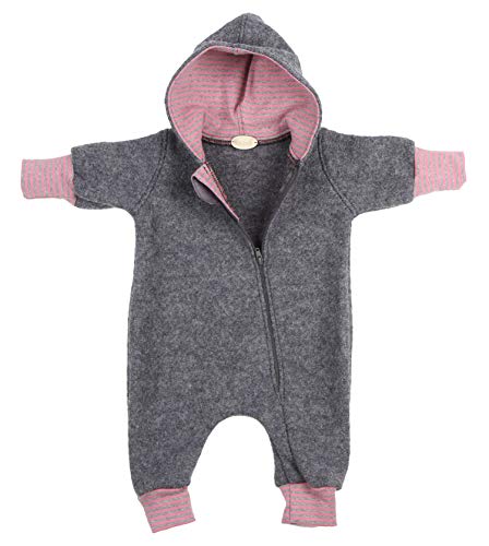 Lilakind“ Baby Wollwalk Overall Einteiler mit Kapuze Walkloden Walkoverall Grau Meliert Rosa Gr. 104/110 - Made in Germany von Lilakind