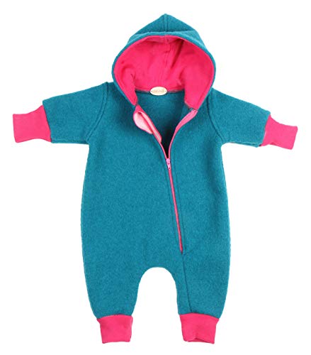 Lilakind“ Baby Wollwalk Overall Einteiler mit Kapuze Walkloden Walkoverall Petrol Pink Sterne Gr. 86/92 - Made in Germany von Lilakind