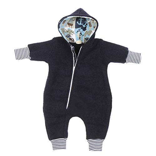 Lilakind“ Baby Wollwalk Overall Einteiler mit Kapuze Walkloden Walkoverall Petrol Sterne Streifen Gr. 104/110 - Made in Germany von Lilakind