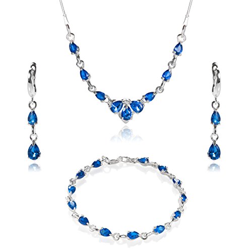 Damen Schmuckset 3tlg Silber 925 Zirkonia-Steine saphir-blau längen-verstellbar Schmucketui Brautschmuck von LillyMarie