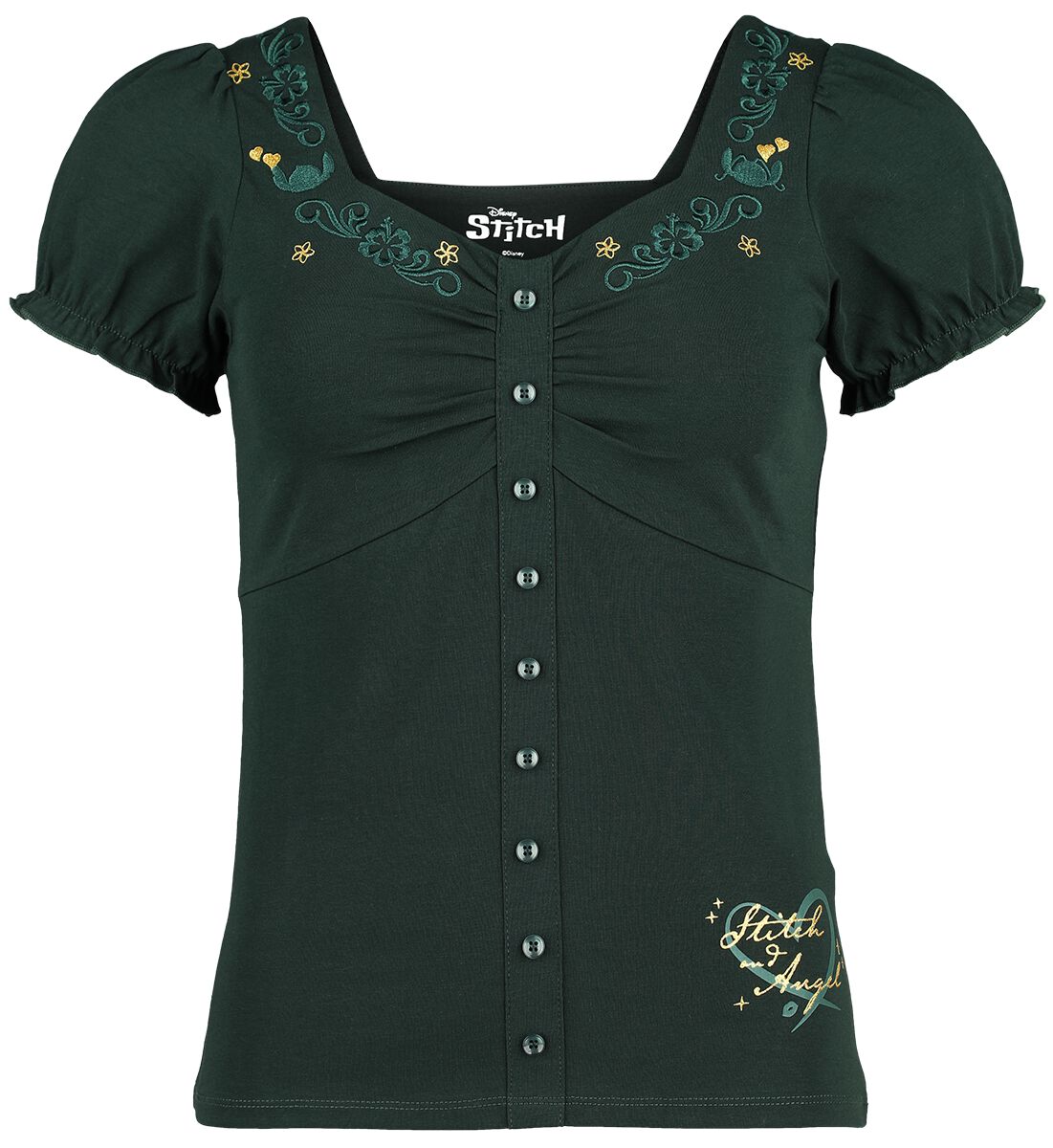 Lilo & Stitch - Disney T-Shirt - Stitch & Angel - S bis XXL - für Damen - Größe M - dunkelgrün  - EMP exklusives Merchandise! von Lilo & Stitch