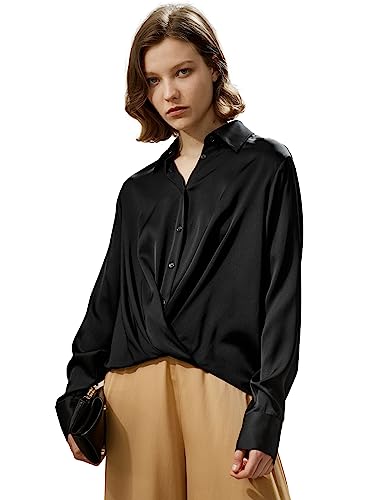 LilySilk Damen Seiden Hemd Frauen 22MM Basic Klassische weiße und Schwarze Bluse mit Falten Saum Design für Arbeitsparty tägliche Kleidung(Schwarz,L von LilySilk