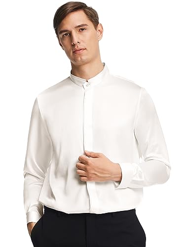 LilySilk Herren Seidenhemd 22MM Maulbeerseide Klassische Lange Ärmel Basic Top mit verstecktem Knopf für formelle Business Casual Alltagskleidung(Natürliches Weiß,XXL) von LilySilk