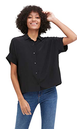 LilySilk Lässiges Lockeres Seiden T-Shirt mit kurzen Ärmeln Damen Seiden Blusen Tops Shirt Seidenhemd Kurzarm Hemdbluse Einfarbige Tops Frauen XL, Schwarz von LilySilk