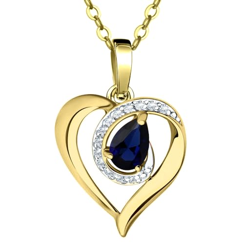 Limana Damen Gold Kette Herz echter Saphir 925 Silber Herzkette mit blauen Edelstein Anhänger Goldkette 45-50cm Geschenk für Frau Ehefrau (Echter blauer Saphir/Gold) von Limana