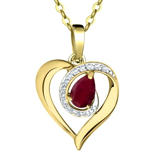 Limana Herzkette echter Rubin Silber 925 / Gold vergoldet Halskette Damen Kette Herzanhänger Herz Schmuck Geschenk Frauen Freundin Hochzeitstag Jahrestag Liebesgeschenk rot Anhänger Goldkette von Limana