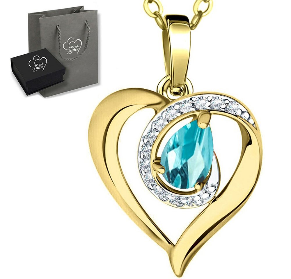 Limana Herzkette echter Apatit blau Silber 925 Gold Goldkette Kette mit Herz-Anhänger (inkl. Herz Geschenkdose und Tasche), 45-50cm Damengeschenk Frauen Liebe Geschenk Idee Edelsteinschmuck von Limana