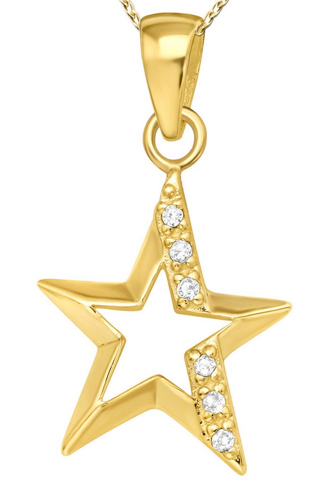 Limana Kette mit Anhänger Damen Kinder Mädchen echt 925 Sterling Silber gold Stern (inkl. Geschenkdose), Zirkonia Goldkette Geschenkidee Kinderkette Frauenkette von Limana