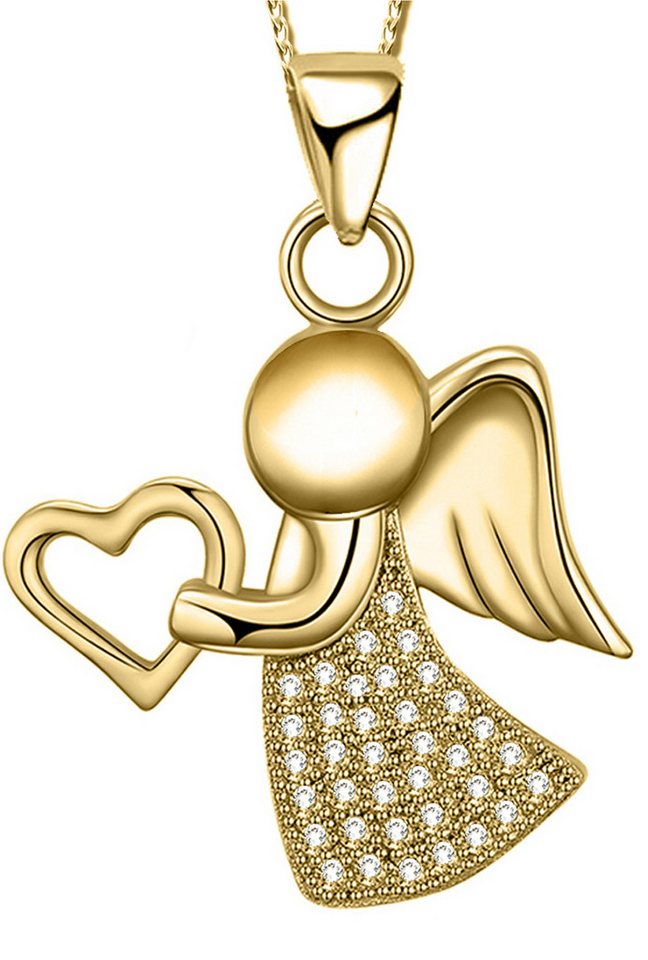 Limana Kette mit Anhänger echt 925 Sterling Silber Gold Engelkette, Schutzengel Engel Herz Liebe Halskette Herzkette Frauen Mädchen Kinderkette von Limana